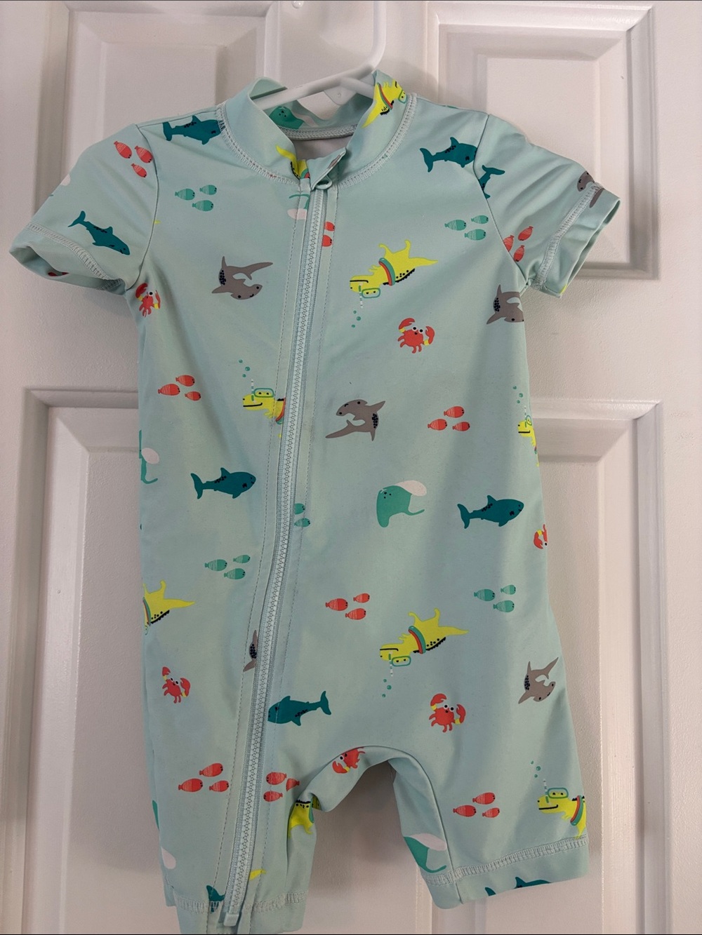 Carter's Seafoam Green Short-Sleeve One-Piece Swim Bodysuit with Ocean Friends